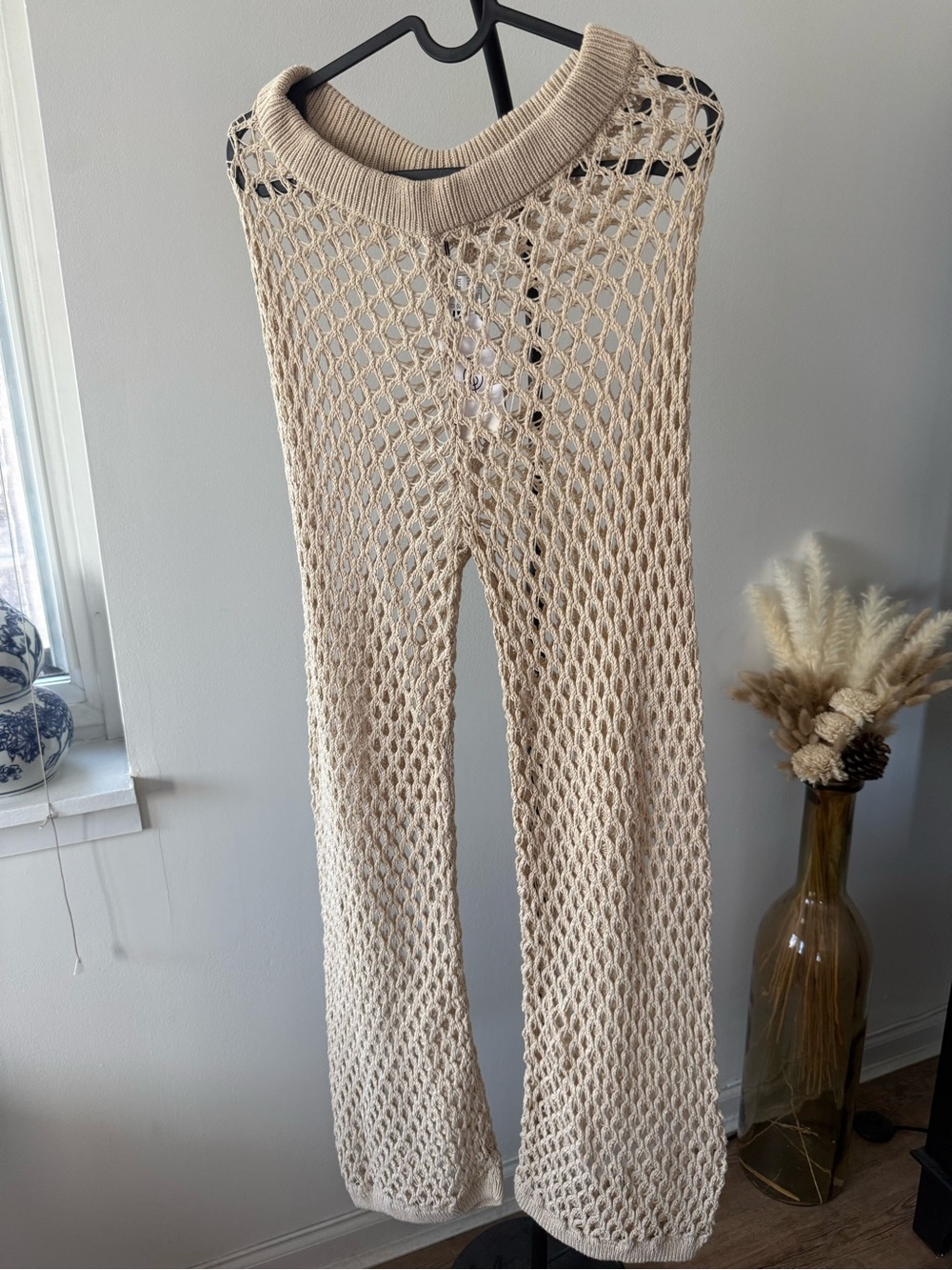 stradivarius Beige Crochet Open-Knit Top